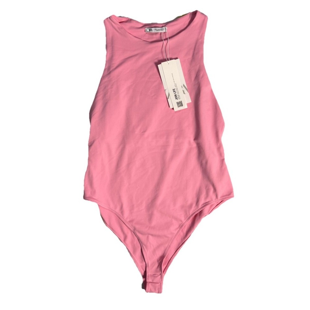Zara Sleeveless Racerback High Neck Bodysuit Pink Size Large NWT